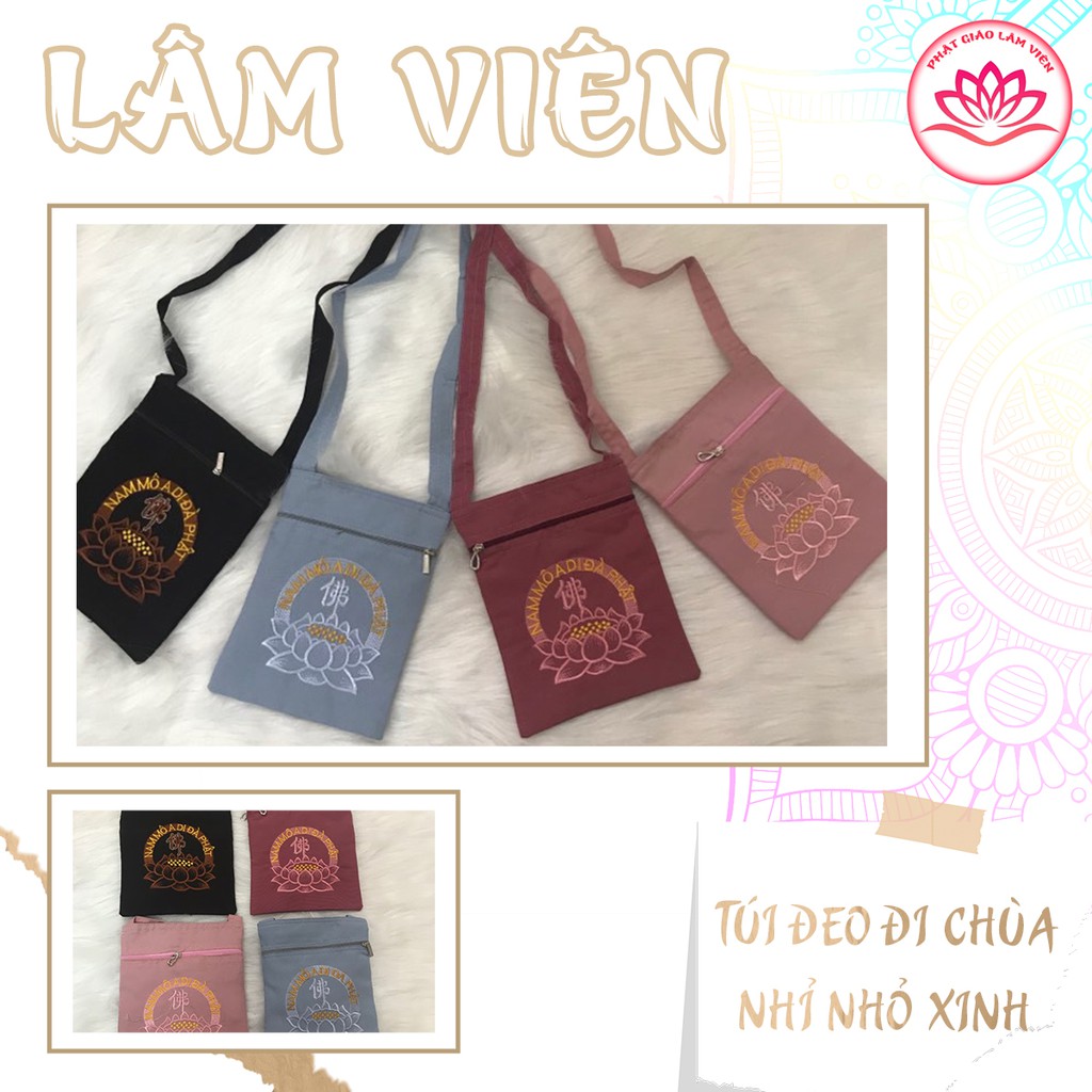Túi đi chùa, túi phật tử,Túi đại thêu sen, thêu chữ A Di Đà Phật