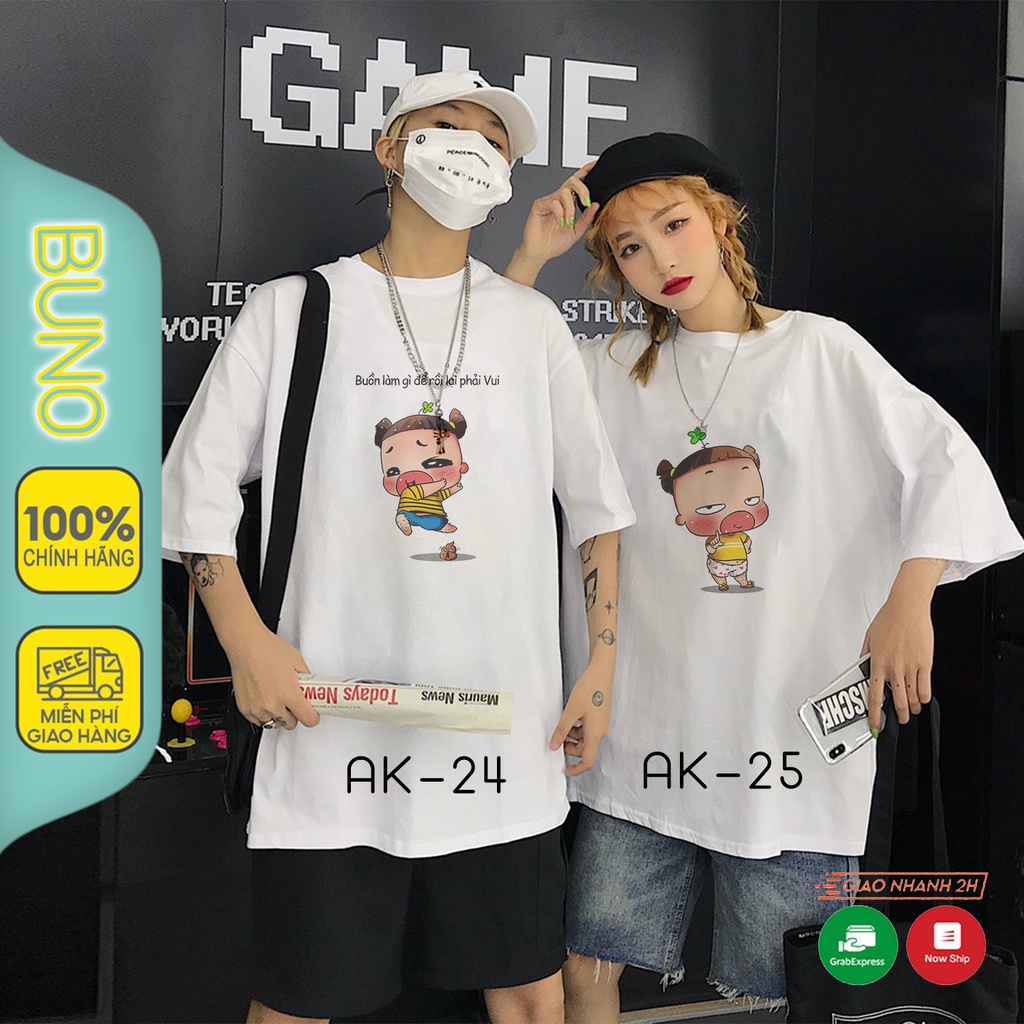 Tổng Hợp Những Mẫu Áo Đôi In Hình Cute, Áo Thun Tay Lỡ In hình Chibi Oversize Streetwear A003