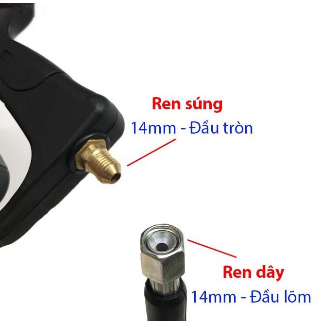 (HÀNG LOẠI 1) Súng rửa xe ren ngoài 22mm Và 14mm, Kèm bộ nối nhanh 1/4inch chống trờn ren béc súng