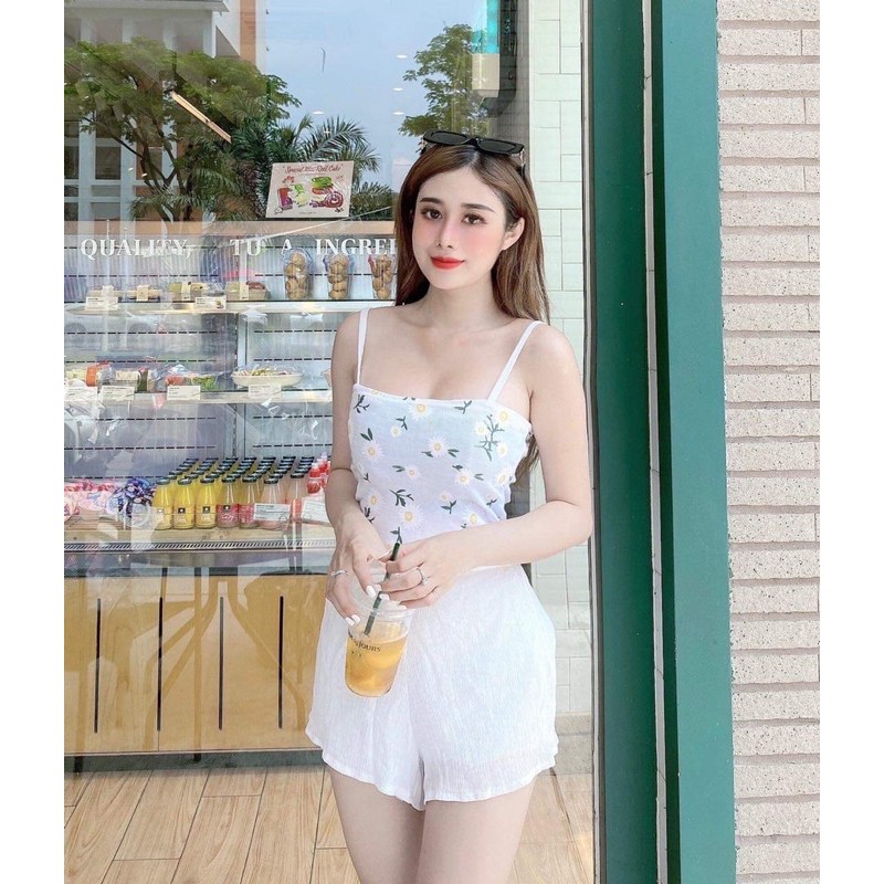 ÁO 2 DÂY HOA CÚC ❤️ÁO BRA HOẠ TIẾT❤️ Chất thun tăm co dãn về đủ 4 màu