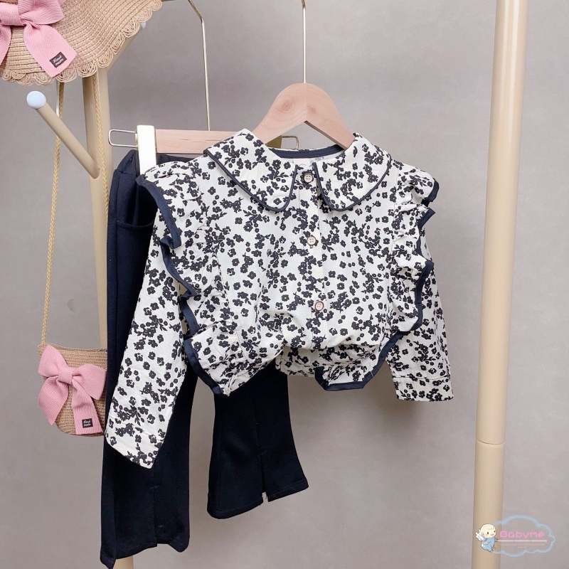 Bộ Đồ Thời Trang 2 Món Áo In Hoa + Quần Ống Loe Ôm Dáng Kiểu Hàn Quốc Xinh Xắn Cho Bé Gái
