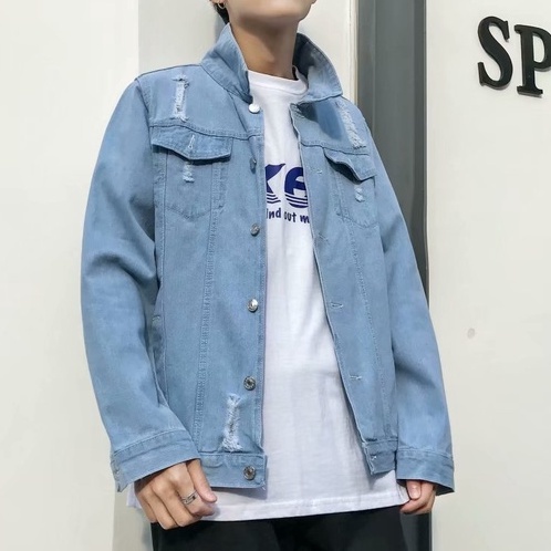 Áo Khoác Jeans Trơn Rách Styse Basic Dành Cho Cả Nam Và Nữ Vải Jean Xuất Dày Dặn
