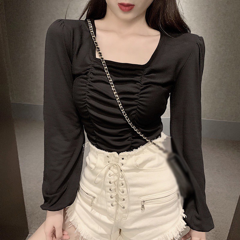 Áo Nữ Tay Dài Cổ Vuông Thời Trang Quyến Rũ