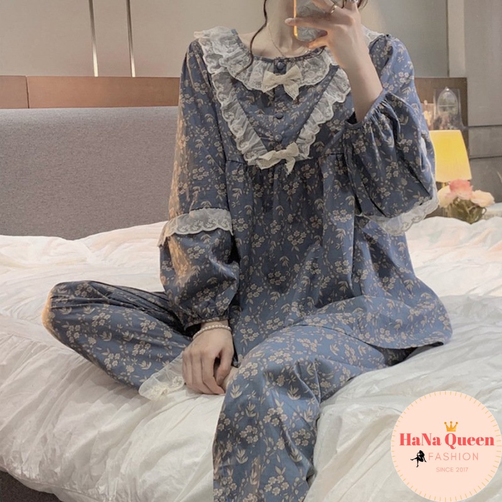 Bộ đồ mặc nhà phối ren phong cách tiểu thư cực xinh (Hàng có sẵn)