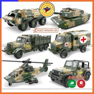 Bộ 6 xe quân sự đồ chơi cho bé gồm xe tăng, máy bay, xe bọc thép