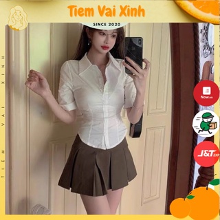  Áo Sơ Mi Trắng Nữ 🍊 Tiệm Vải Xinh 🍊 Sơ Mi Trắng Dáng Croptop Ôm Body SM006 
