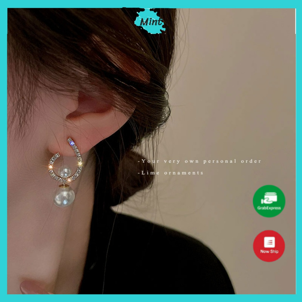 Bông Tai Nữ ❤️FREESHIP❤️ Khuyên Tai Chuôi Bạc S925 Hình Giọt Nước Đính Đá Phối Ngọc Trai Nhân Tạo Phong Cách Hàn Quốc