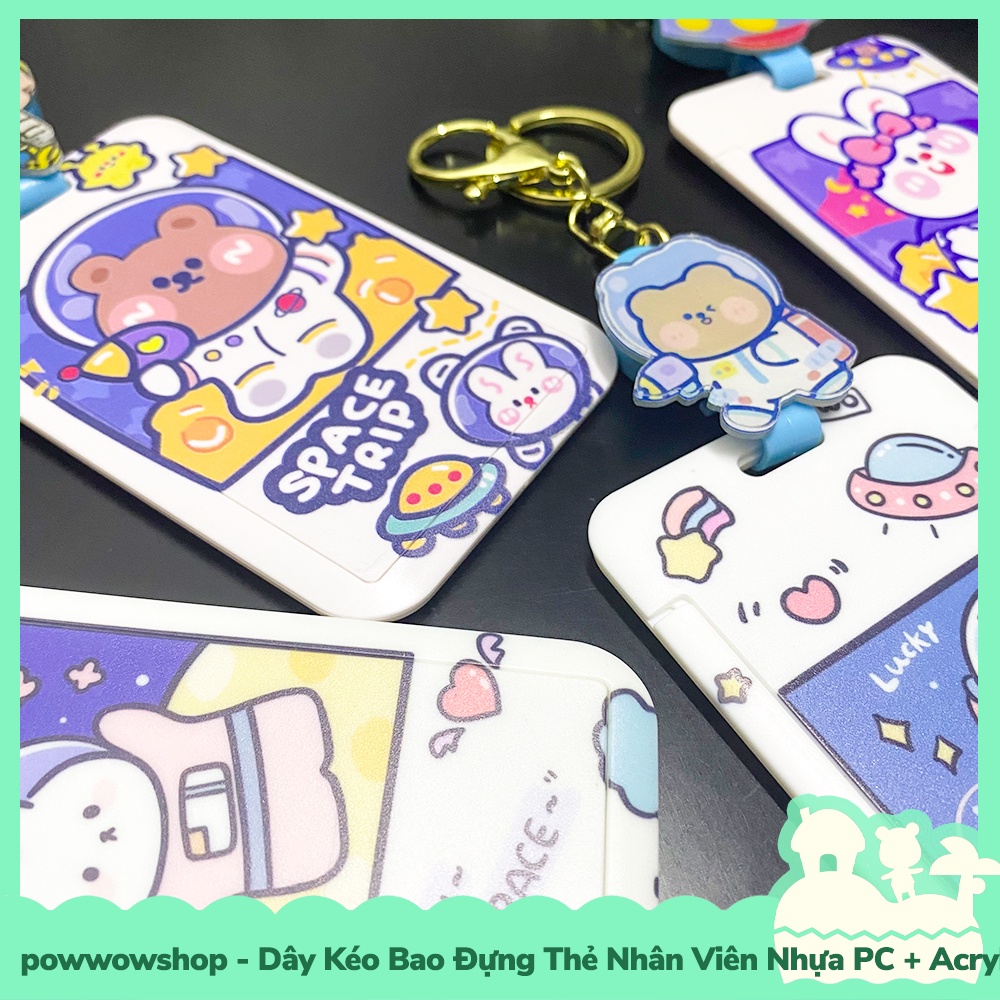 [Sẵn VN - Hỏa Tốc] Dây Kéo Bao Đựng Thẻ Nhân Viên Nhựa PC + Acrylic Mẫu Nhân Vật Hoạt Hình Rabbit &amp; Bear Plannet