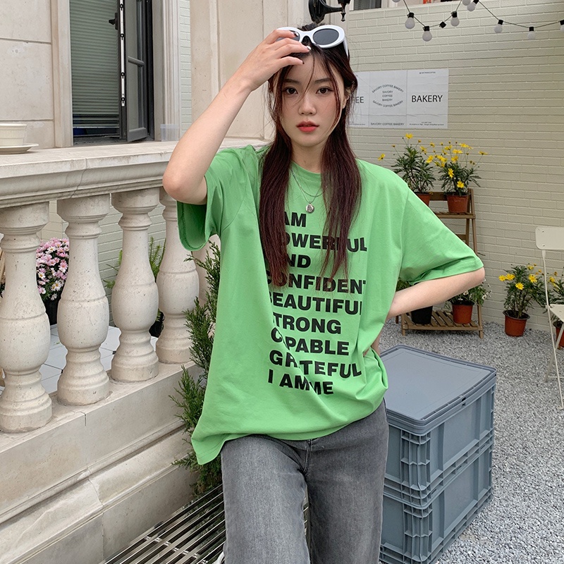 SUXI Áo Thun Tay Ngắn Cổ Tròn Dáng Rộng In Chữ Thời Trang Mùa Hè Cho Nữ