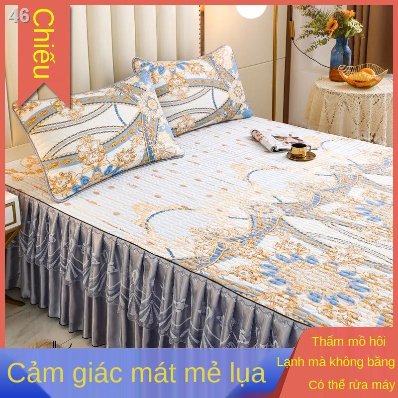 WThảm trải giường mùa hè lụa băng cao cấp ba mảnh mát chần bông mềm mại loại khăn tấm chống trượt