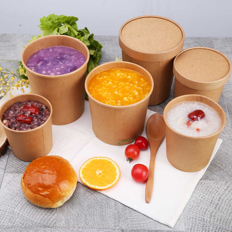 100 tô kraft nắp giấy đựng kem,cơm, mì, phở, soup, đựng thực phẩm (240 ml 360 ml 470 ml 550 ml 760 ml) bao gồm nắp giấy