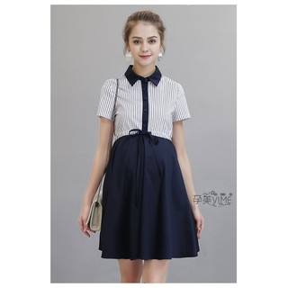 95 váy bầu phối kẻ buộc bụng cổ đức