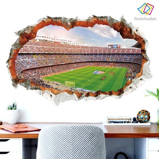 Miếng dán tường trang trí kiểu mảnh vỡ giả 3D hình sân đá bóng độc đáo