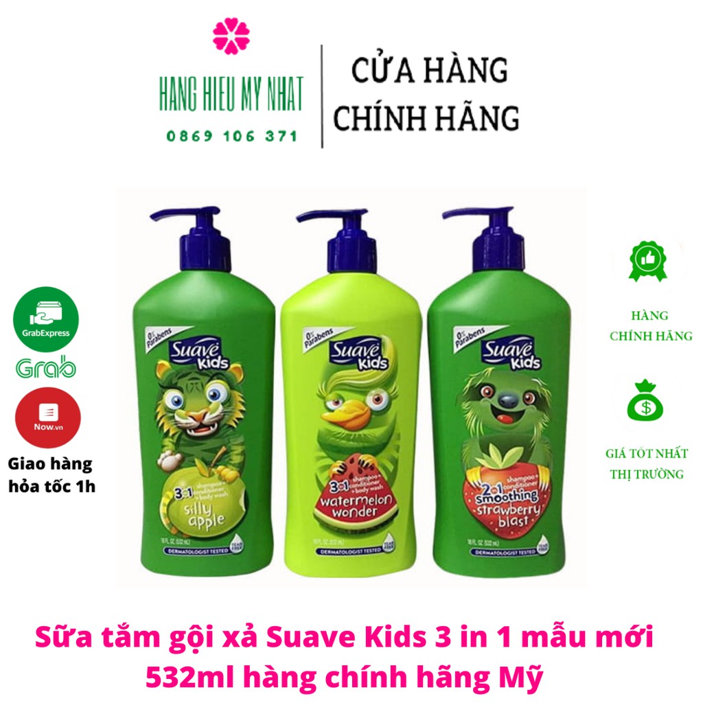 [USA] Sữa tắm, gội &amp; Xả 3in1 cho Bé Suave Kids Watermelon Wonder 532ml