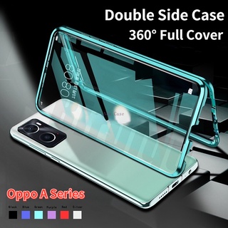 Vỏ nắp gập 360° ⭐ Bảo vệ toàn diện matel coque cho oppo a96 a76 a77 a57 a56 a93 a74 a54 a55 a 96 76 36 57 77 vỏ hai mặt bằng kính cường lực vỏ điện thoại chống sốc