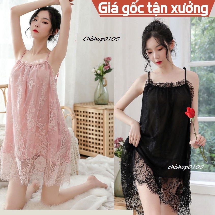 Đầm Ngủ, Váy Ngủ Hai Dây Phối Ren Sexy Girl MS5174