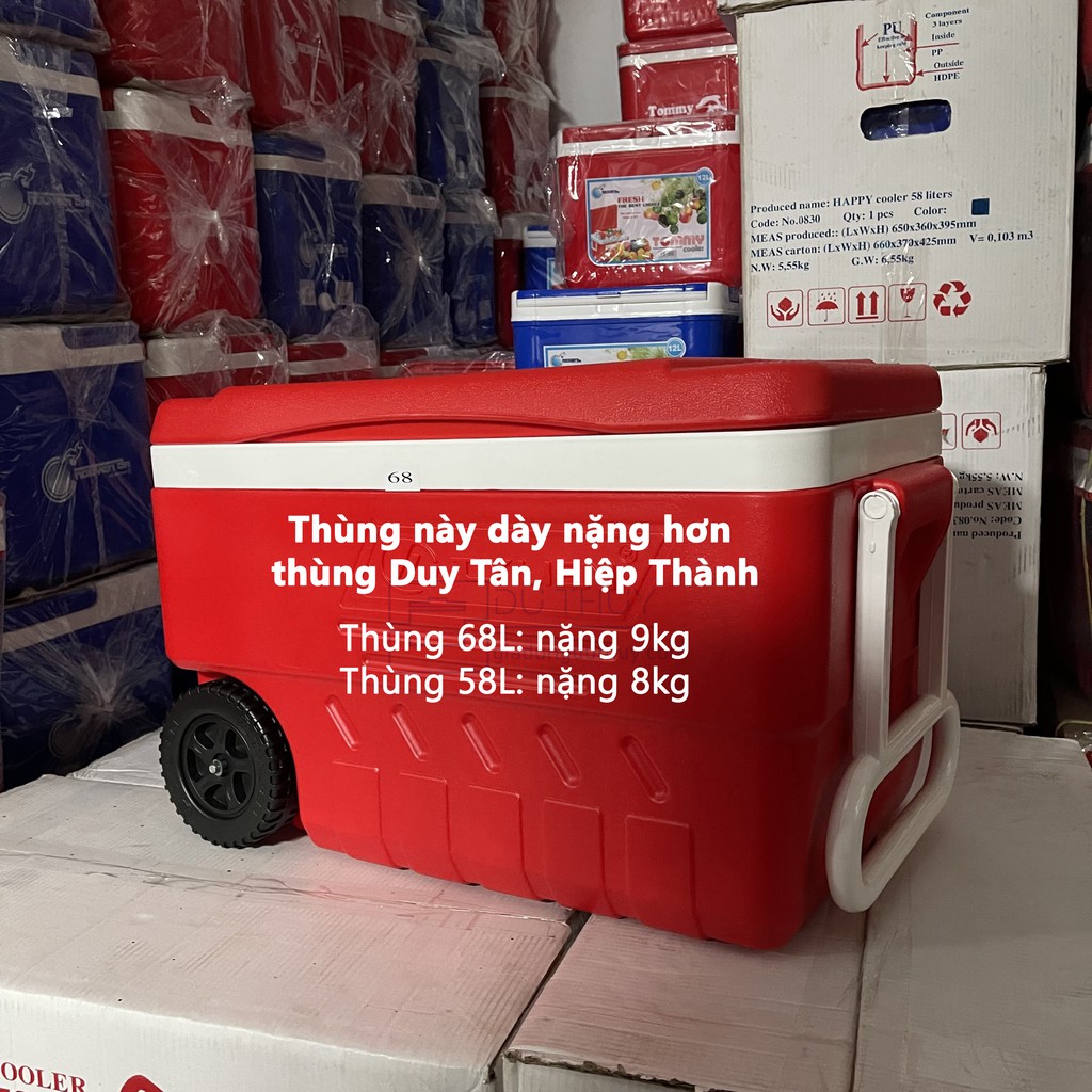 Thùng Đá Vuông Có Bánh Xe Happy Cooler,Dung Tích 58L, 68L Giữ Lạnh 3 Ngày, Nhựa Chính Phẩm Cứng Cáp Của Gia Dụng Du Thủy