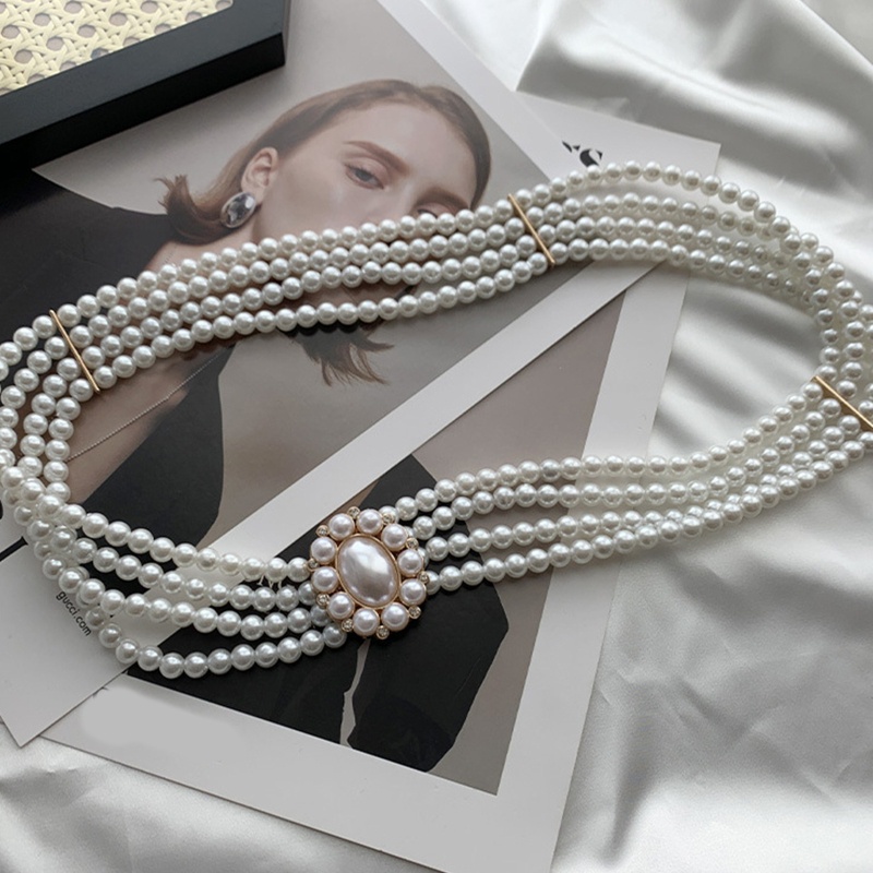Thắt Lưng Co Giãn Đính Hạt Ngọc Trai Phong Cách Vintage
