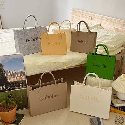 High-Profile Figure Felt Bag Xiaohongshu Same Style Tote Bag Shoulder Girl Logo Handbag Shopping Bag Tuition Bag JkDl