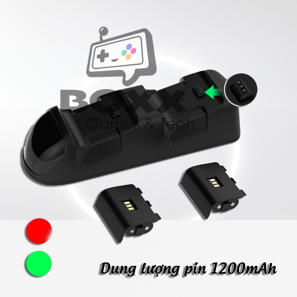 Dock sạc đôi cho tay cầm xbox one s, xbox series x kèm 2 pin sạc chính hãng Dobe