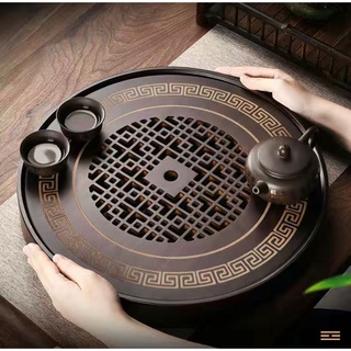 Khay trà tròn đựng ấm chén có khay thoát nước chắc chắn bền đẹp