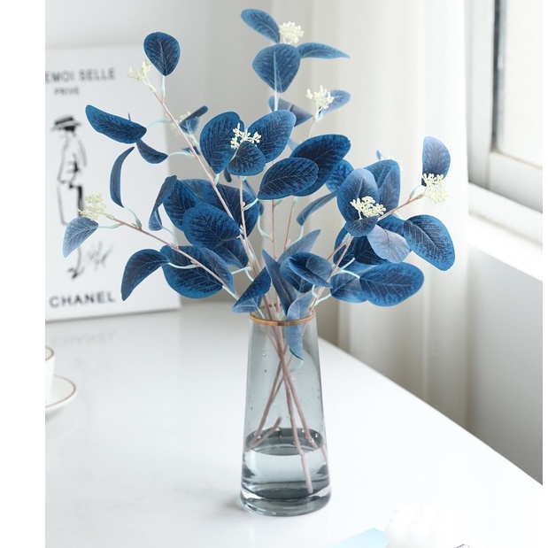 Nhánh Cây Bạch Đàn Nhân Tạo Màu Xanh Dương / Hồng Dùng Trang Trí Nhà Cửa / Tiệc Cưới