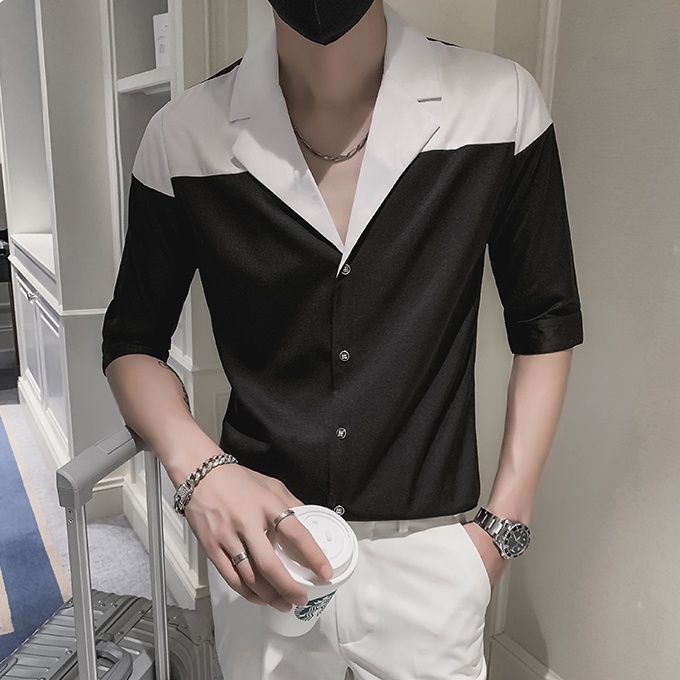 Áo sơ mi nam đen phối trắng Classic Cổ Vest, sơmi phong cách Hàn Quốc lịch lãm SH031 | BigBuy360 - bigbuy360.vn
