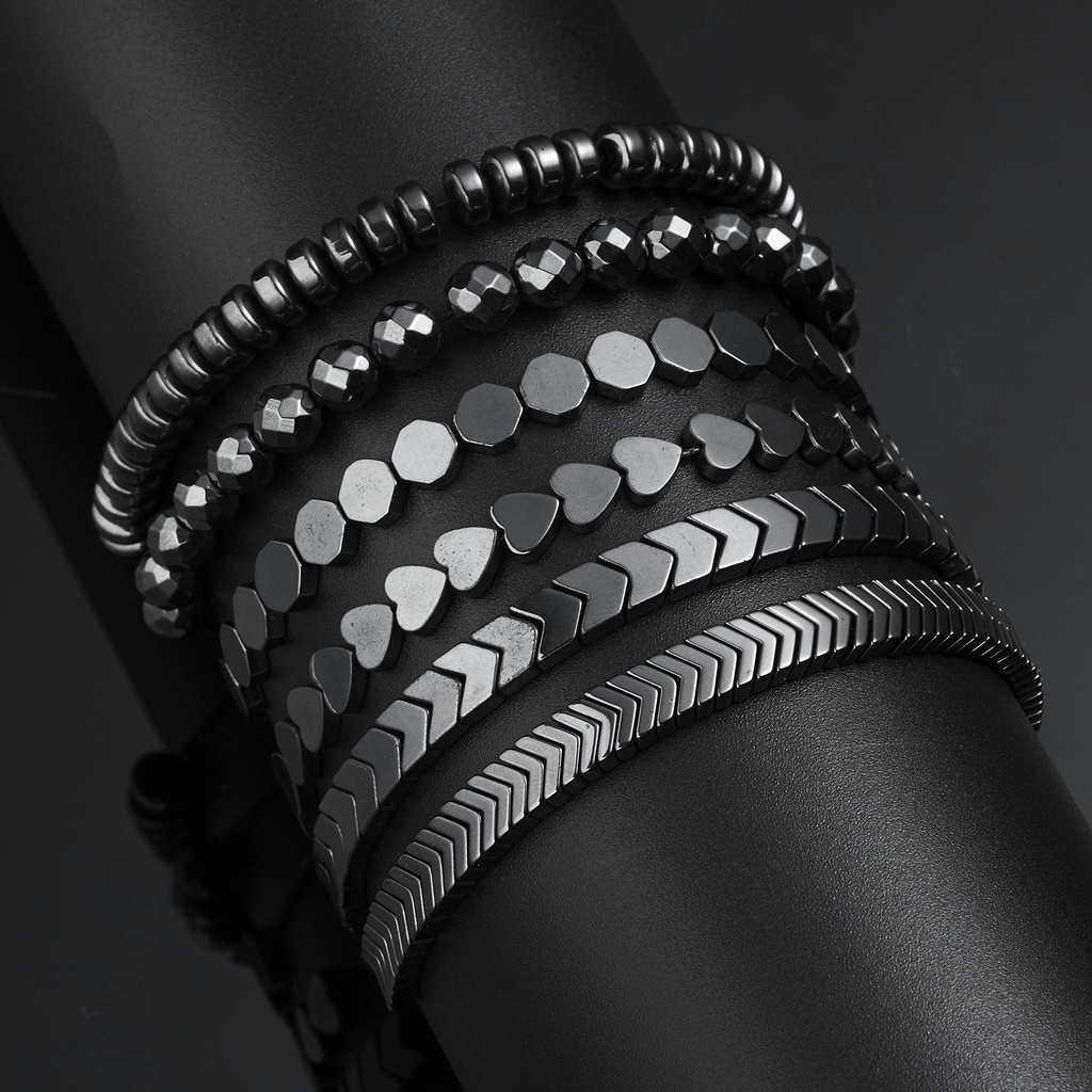 Vòng Tay Xâu Hạt Đá Hematite Màu Đen Thời Trang Unisex