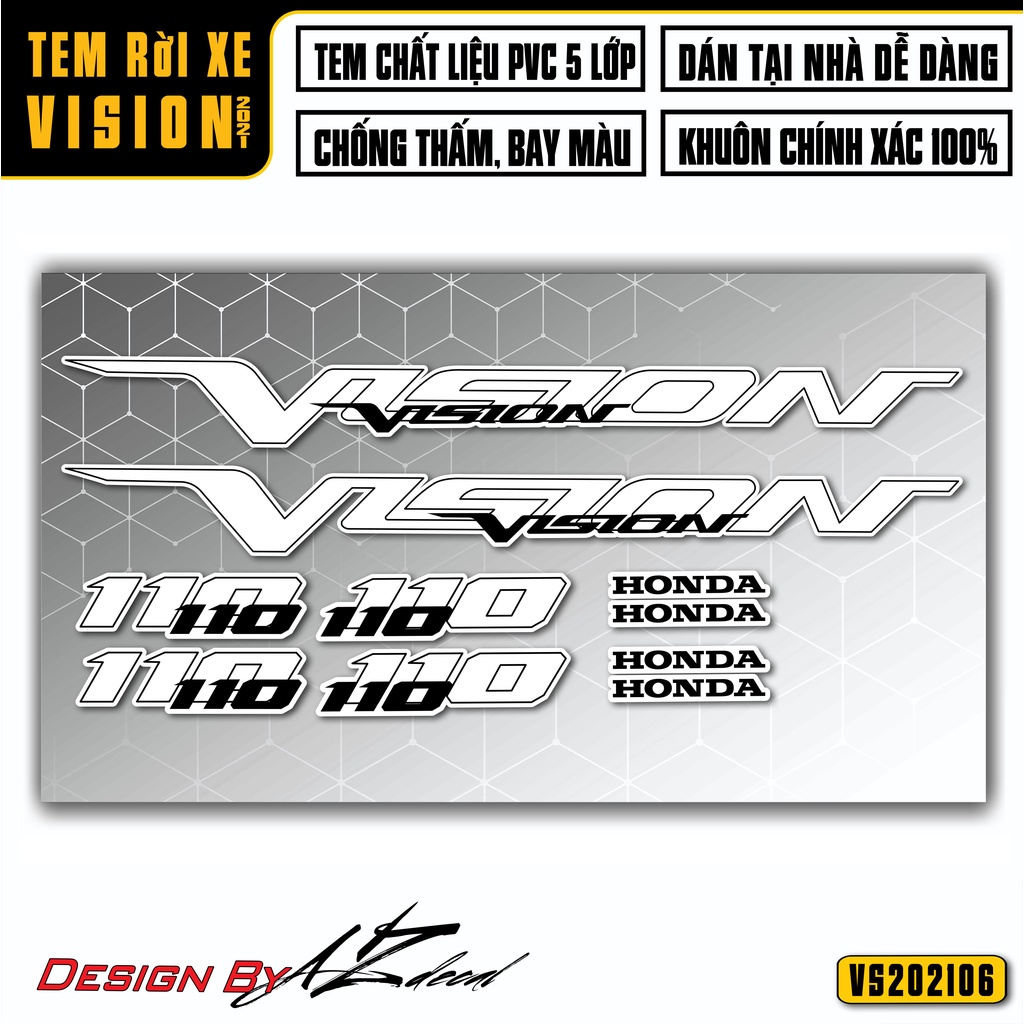 Tem Chữ Logo Dán Xe Vision 2015 - 2022 | VS06 | Decal Dán Xe Vision Đẹp Chống Nước, Bền Màu, Dán Nhiều Vị Trí Cho Xe