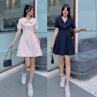 ĐẦM CỔ BẺ XẾP LY HÔNG ĐÍNH NÚT