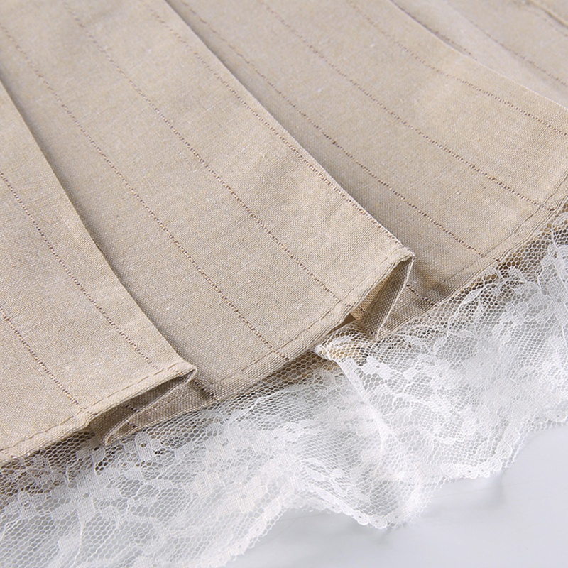 Chân Váy Kaki Mini Xếp Ly Cài Nút Phong Cách Harajuku Cổ Điển Hai Lớp Phối Kẻ Sọc Có Khóa Kéo Cho Nữ Sinh