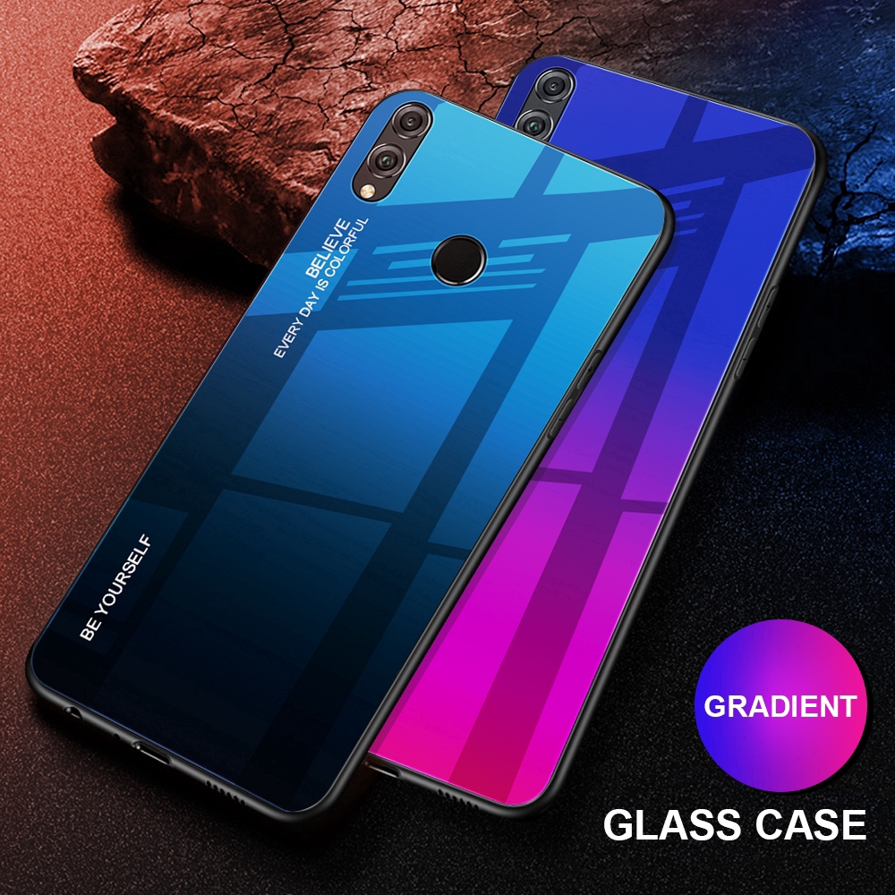 Ốp điện thoại mặt kính cường lực màu gradient cho Huawei Y9 Y6 Pro 2019 Honor 8X Y Max
