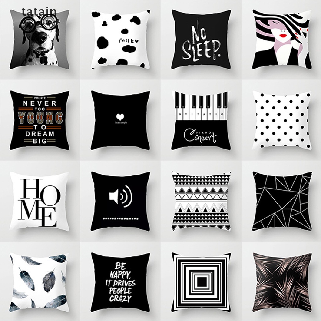 [TAT] Black White Geometric Cushion Cover Polyester Throw Pillow Case Sofa Pillowcase CVX