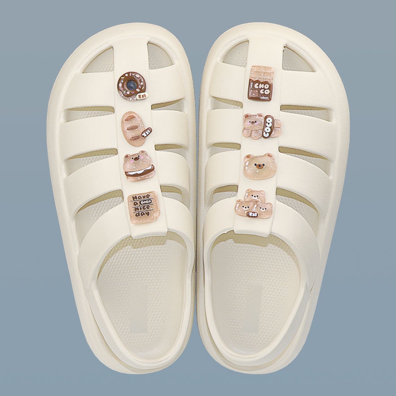 Sticker crocs Shoe Decoration for crocs đế caoSet 8 Khóa Giày Trong Suốt Hình Bánh Donut / Gấu / Cà Phê / Gấu Dễ Thương DIY