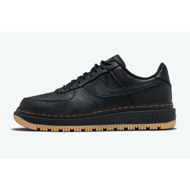 NK Air Force 1 luxe "black gum" black/black-bucktan-gum yellow casual shoes sneakers sports db4109-001