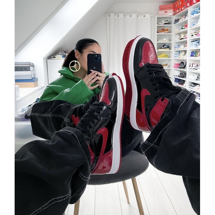 [KELLY SNEAKERS] Giày Sneaker Jordan 1 High Retro Patent Bred Holiday 2021 - Bản Cao Cấp(Ảnh Thật + Hàng Sẵn)