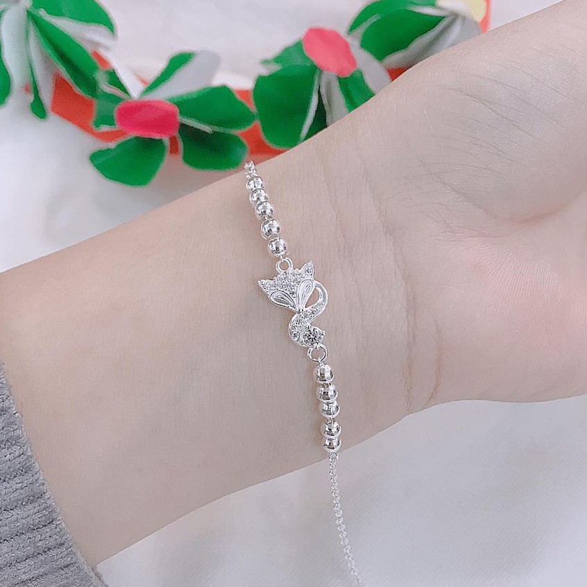 Lắc tay hồ ly dây bi bạc ta cao cấp,cầu may mắn tình duyên, tài lộc,bảo hành trọn đời, tiệm bạc real