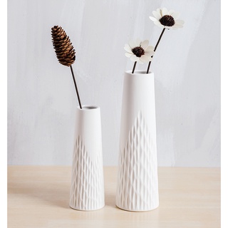 Lọ gốm trang trí Bắc Âu cắm hoa để bàn cao 19cm BH175 - Bình Gốm Trắng