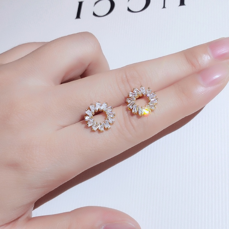 Khuyên tai JIUDUOLAN chốt xỏ bạc đính đá zircon nhân tạo phong cách Hàn Quốc dễ phối đồ thời trang mori dành cho nữ