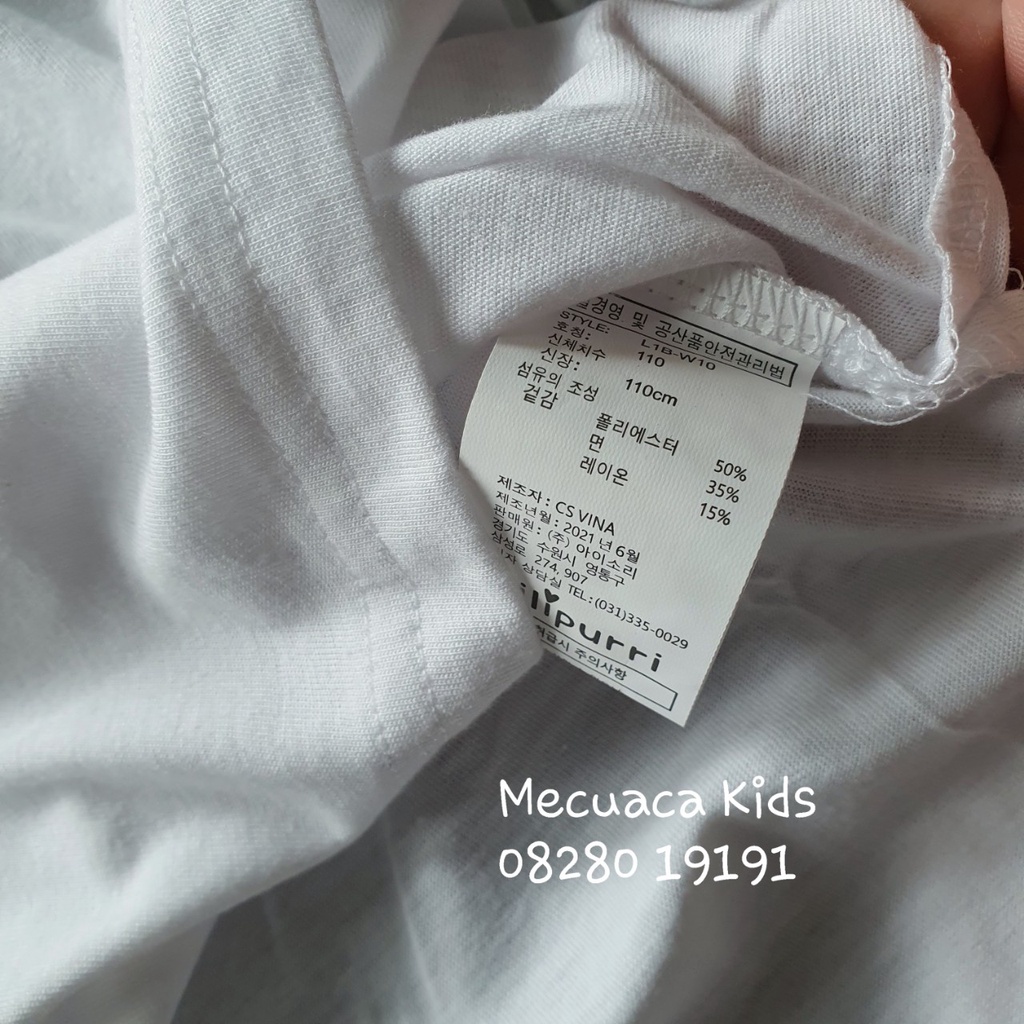 [110, 120, 140] Áo phông cộc tay dáng dài cotton trắng mềm mịn Happy Holidays Lilipurri cho bé gái xuất Hàn dư xịn
