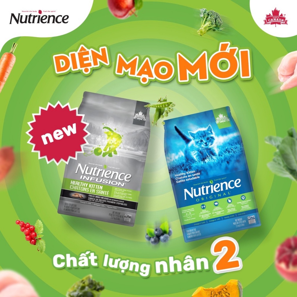 [DINH DƯỠNG CAO] Thức Ăn Khô Cho Mèo Con Nutrience Original Bao 2,27kg - Thịt Gà, Rau Củ, Trái Cây Tự Nhiên