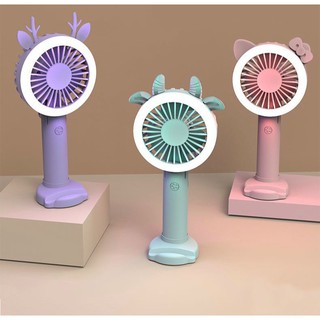 Quạt cầm tay quạt mini cầm tay có đế đẻ bàn có đèn sáng