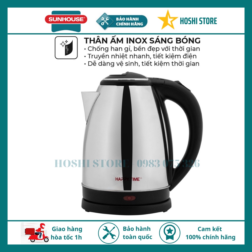 {GIÁ SỐC CHÍNH HÃNG BẢO HÀNH 12 THÁNG} Ấm Siêu Tốc Happy Time 1,8l, Bình Đun Siêu Tốc Inox Cách Nhiệt HTD1081/1088