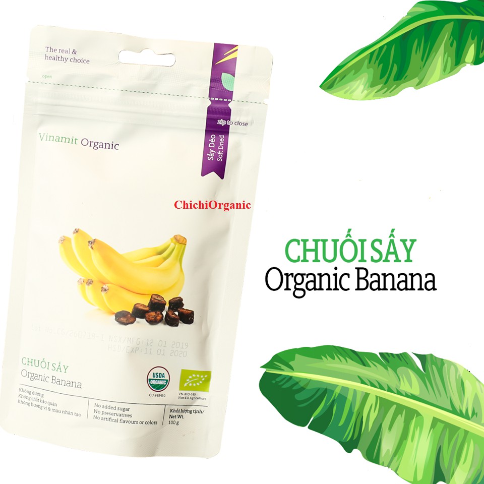 Chuối Sấy Dẻo Hữu Cơ Vinamit 100g