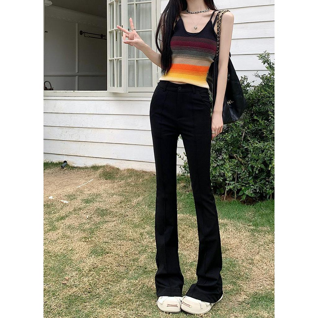 Quần Ống Loe Siêu Mỏng Màu Đen Phong Cách Mới 62344 Cho Nữ