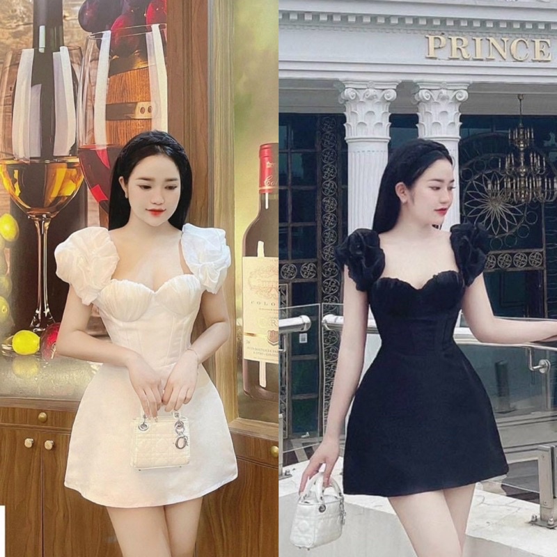 Đầm Tapta Cúp Ngực Tay Phồng Dáng Xoè Ngắn