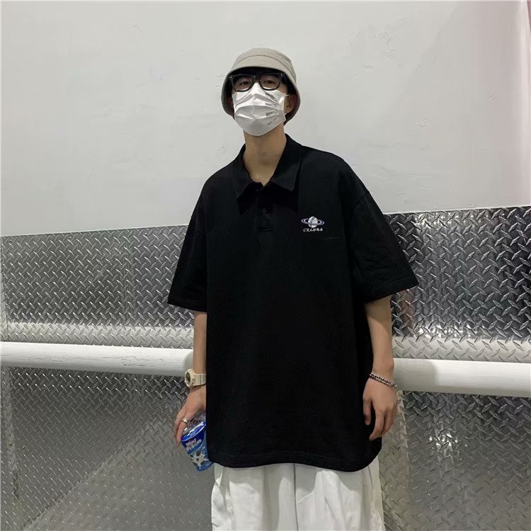 Áo polo nam tay lỡ màu sắc rắn Simple áo polo nam có áo thun nam tay ngắn có cổ vintage áo polo unisex thời trang áo polo nam form rộng  áo polo nam cao cấp