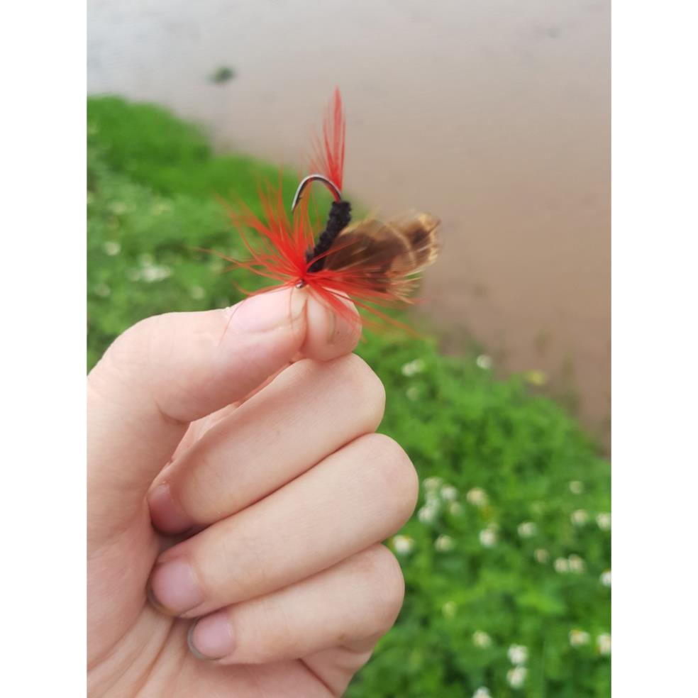 Combo 12 con mồi gắn lông vũ cánh bướm câu rô phi,câu mương,lóc,ngão,....