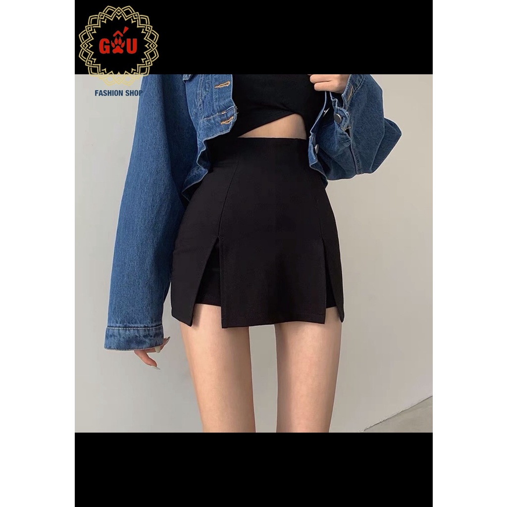 Quần Shorts Nữ Giả Váy, Quần Váy Đen Cạp Cao Sẻ Vạt 2 Bên, Chân Váy Ngắn Chữ A Cực Xinh - GẤU SHOP