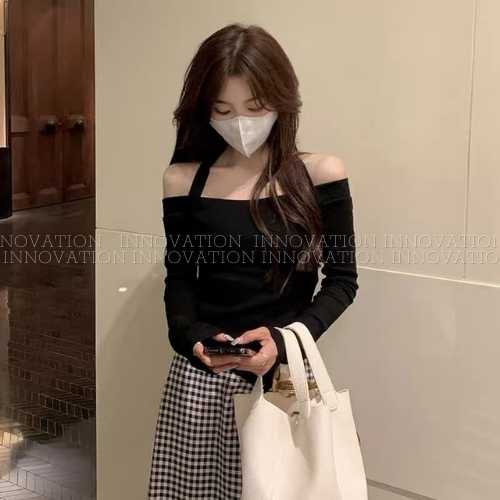Áo Trễ Vai Dài Tay Phối Dây Yếm Quyến Rũ, Áo Kiểu Nữ BIG SIZE Hở Vai Dáng Ôm Chất Cotton Co Dãn TA-759